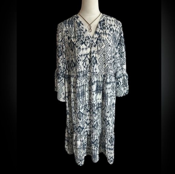 XL Indigo Soul Ikat Print Dress - Picture 1 of 6